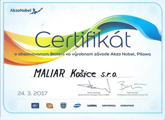 Certifikát AkzoNobel | Maliar Košice